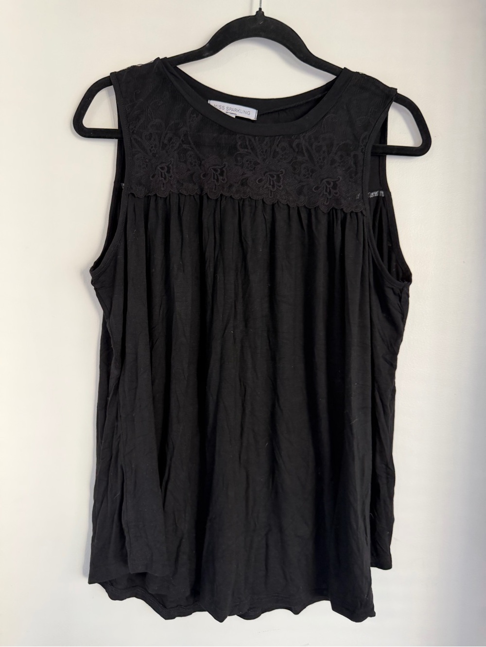 Sleeveless Black Lace-Yoke Blouse NWOT